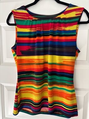 Calvin Klein Colorful Striped Sleeveless Blouse | Rainbow Top | Size Small